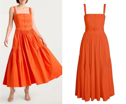 Women Square Neck High Waist Backless Tank Midi Dress