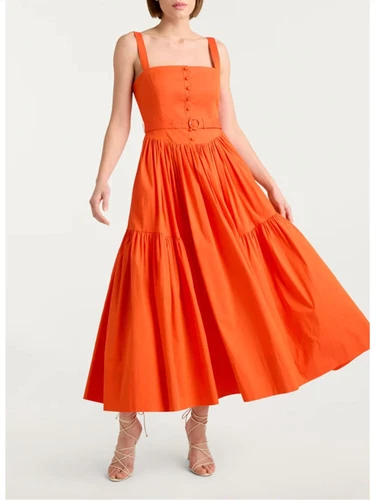 Women Square Neck High Waist Backless Tank Midi Dress