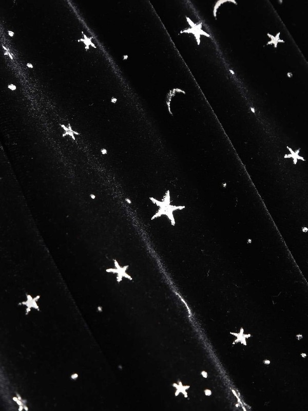 Women STARS & MOON Print Velvet Short A Line Dress S Bell Sleeves NWT Witchy