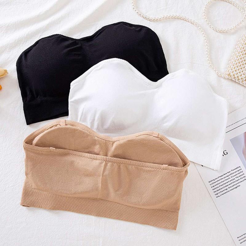 Women Strapless Padded Bra Tube Top Seamless Bandeau Bralette Stretch Underwear