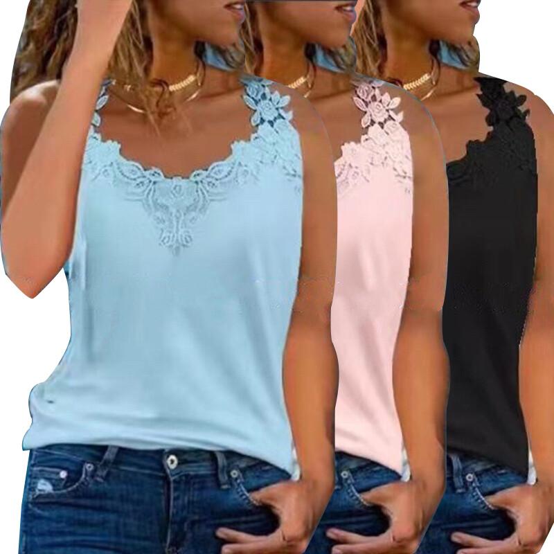 Women Summer Lace Vest Sleeveless T-Shirt V Neck Tank Top Camisole Casual Solid