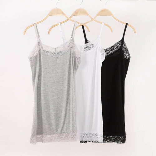 Women Summer Soft Plus Size Lace Tank Top Cami Bozzolo Long Layering Basic Vest