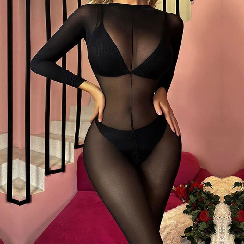 Women Super Elastic Sheer Jumpsuit Lingerie Full Bodystocking Bodysuit Pantyhose