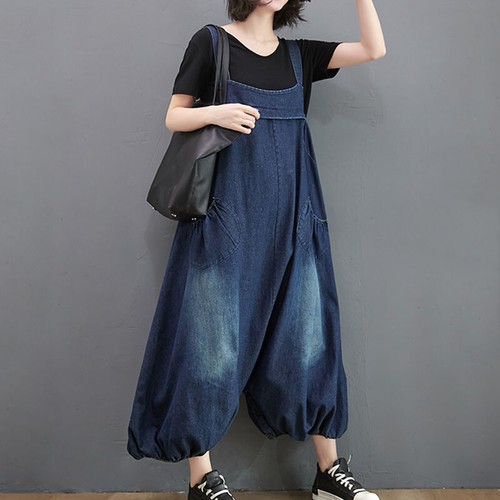 Women Suspender Bib Pants Oversized Denim Overalls Jumpsuit Wide Leg Baggy Jeans