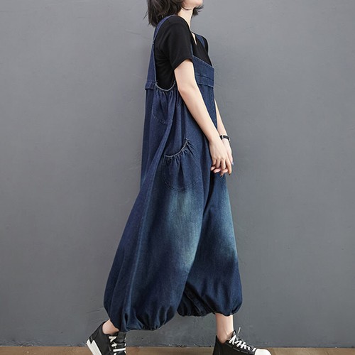 Women Suspender Bib Pants Oversized Denim Overalls Jumpsuit Wide Leg Baggy Jeans
