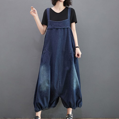 Women Suspender Bib Pants Oversized Denim Overalls Jumpsuit Wide Leg Baggy Jeans