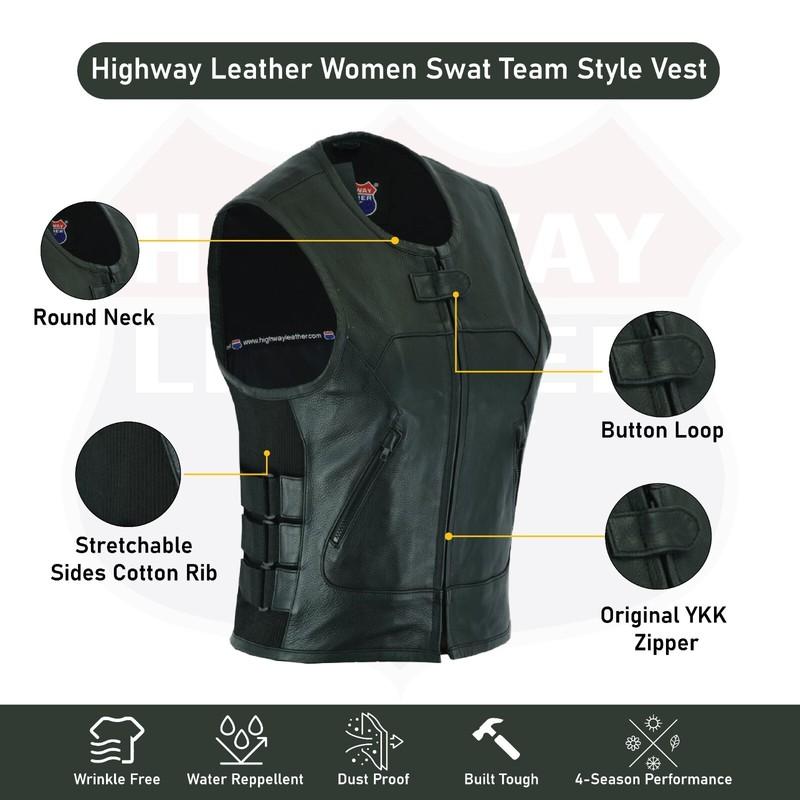 Women SWAT Bullet Proof Style Leather Motorcycle Vest Bikers Club #HL14200