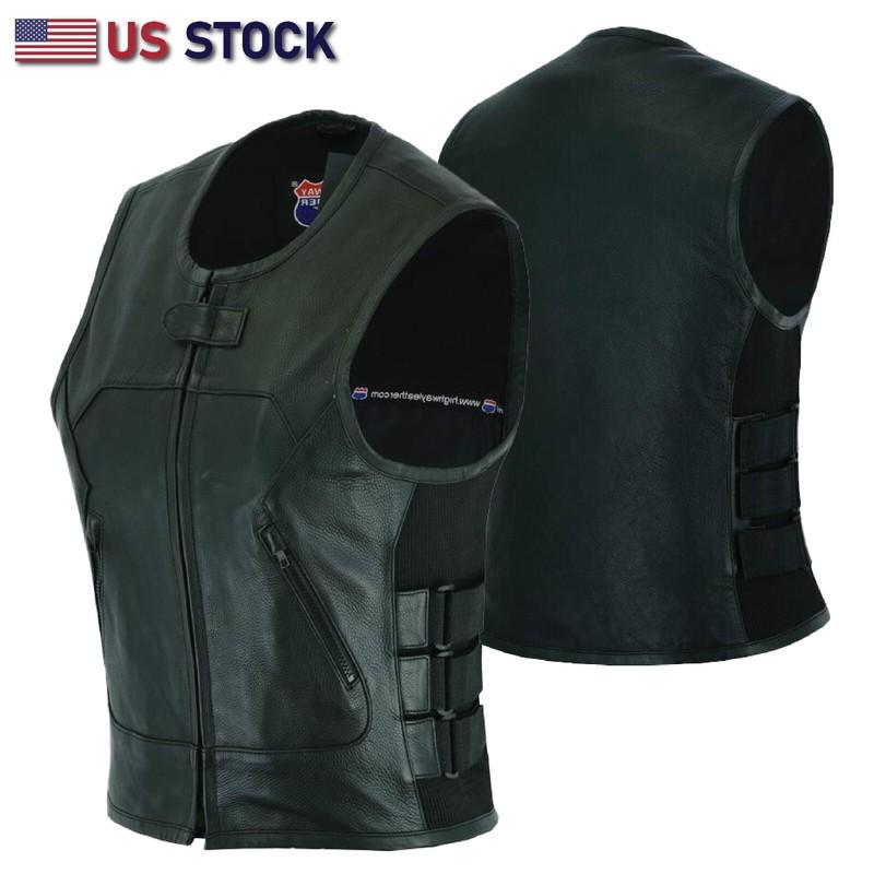Women SWAT Bullet Proof style Leather Motorcycle Vest Bikers Club #HL14200