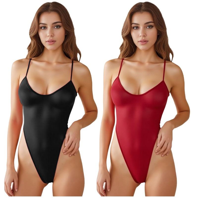 Women Swimsuit Glossy Bodysuit Bathing Suit Nightwear Camisole Beachwear Party