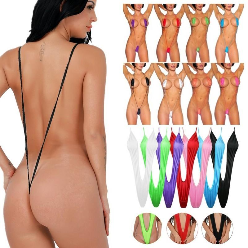 Women Swimwear Bikini Micro V-string Thong G-String One Piece Monokini