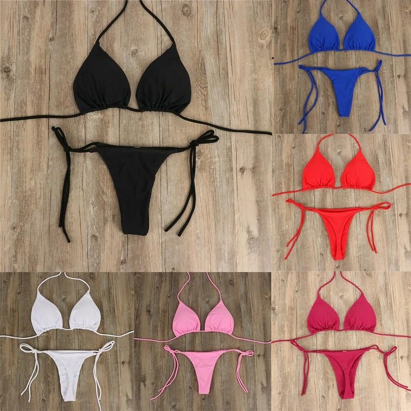 Women Thong Bikini Set Side Tie Sexy Swimsuit Bandage Style Brazilian Swimwear