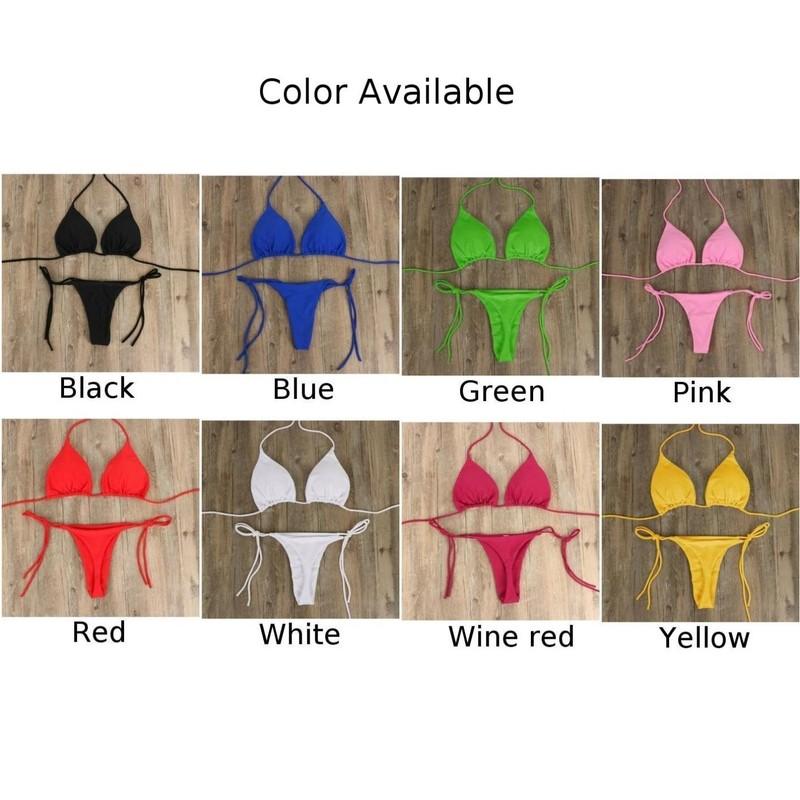 Women Thong Bikini Set Side Tie Sexy-Swimsuit Bandage Style Brazilian Swimwear