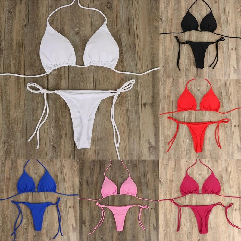 Women Thong Bikini Set Side Tie Sexy-Swimsuit Bandage Style Brazilian Swimwear