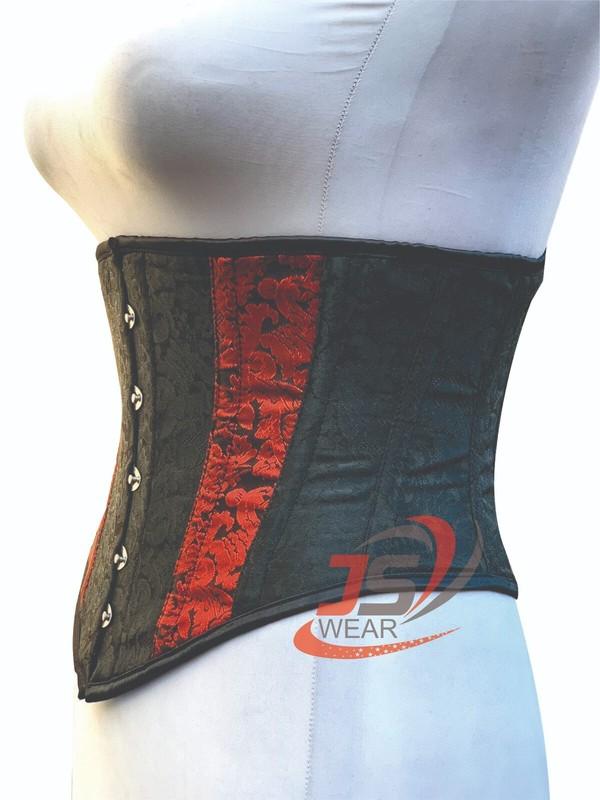 Women Underbust Black Red Brocade Steel Boned Waist Trainer Body Shaper Corsets