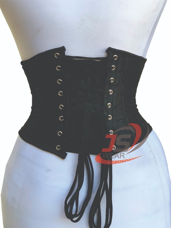 Women Underbust Black Red Brocade Steel Boned Waist Trainer Body Shaper Corsets