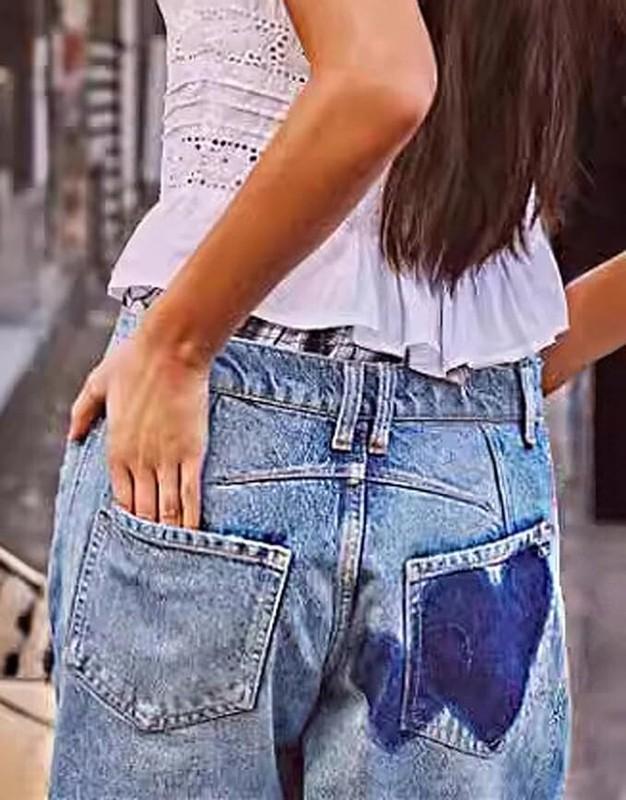 Women Wide Leg Jeans Baggy Distressed Printed Boyfriend Horseshoe Jeans Denim