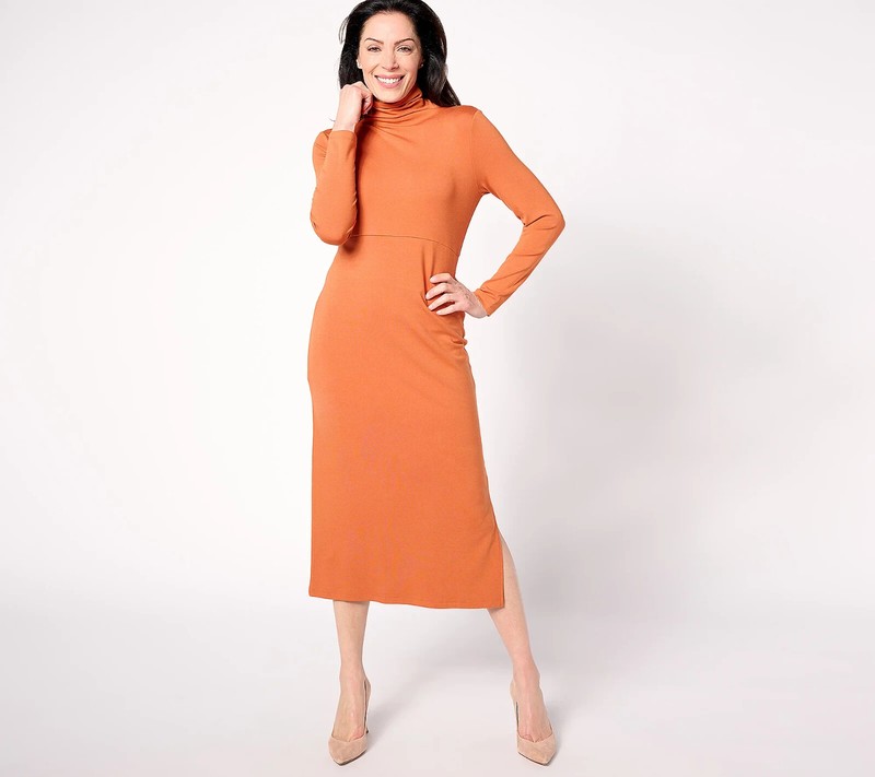 Women with Control Fnspn Jersy Tummy Control Midi Dress-Foliag-Petite XS-A623040