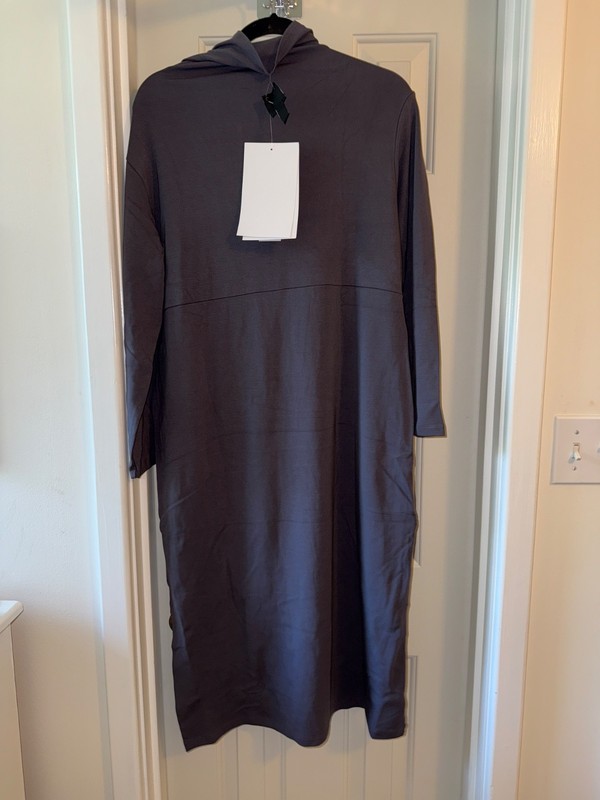 WOMEN WITH CONTROL PETITE Finespun Jersey Tummy Control Midi Dress SMOKE Sz LG P