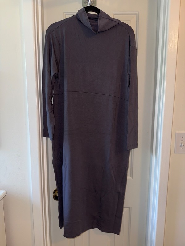 WOMEN WITH CONTROL PETITE Finespun Jersey Tummy Control Midi Dress SMOKE sz LG P
