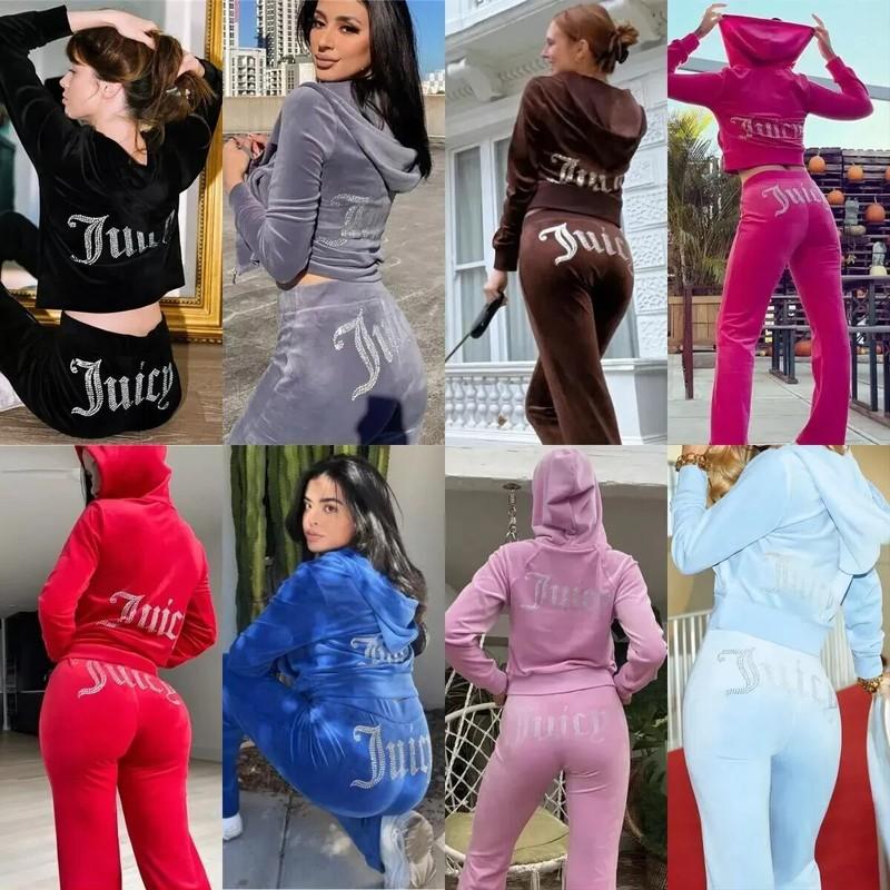 Women Y2K Juicy Logo Coutoure Tracksuit 2-piece Set Sport Suit Velvet Jogging