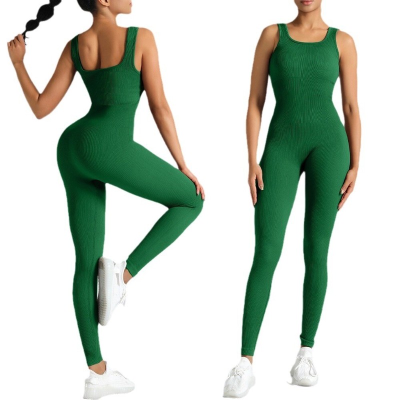 Women Yoga Jumpsuits Workout Ribbed Sleeveless Stretch Sport Jumpsuit