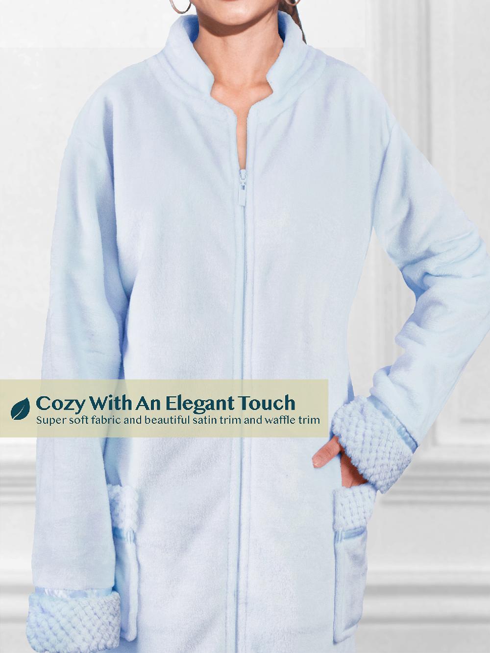 Women Zipper Robe Housecoat Fleece Lounger Front Zip Up Robe Full Length Ladies