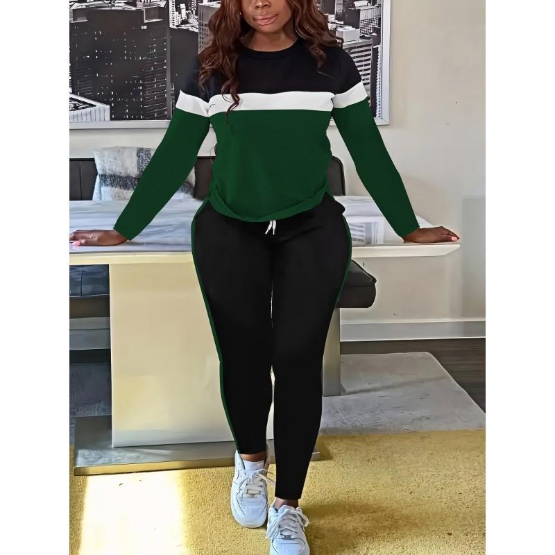 Womens 2pcs Outfits Casual Long Sleeve Sweatsuits Sweatpants Tracksuit Sets
