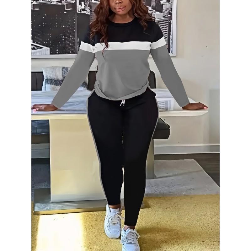 Womens 2pcs Outfits Casual Long Sleeve Sweatsuits Sweatpants Tracksuit Sets