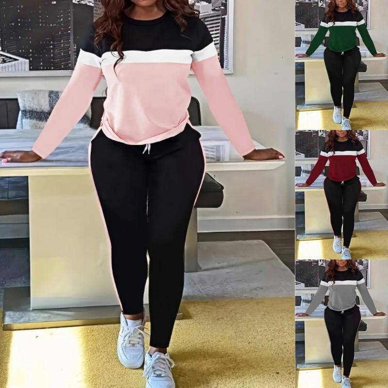 Womens 2pcs Outfits Casual Long Sleeve Sweatsuits Sweatpants Tracksuit Sets