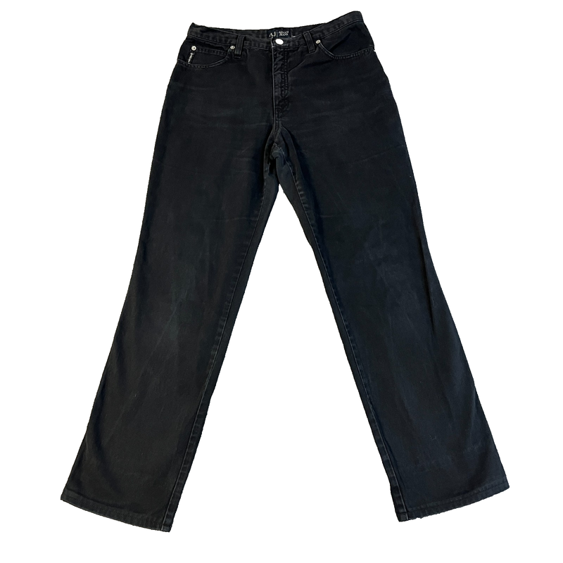 Womens Armani Jeans Straight Leg Mid Rise W29 L30 Black 100% Cotton Zip Fly J05