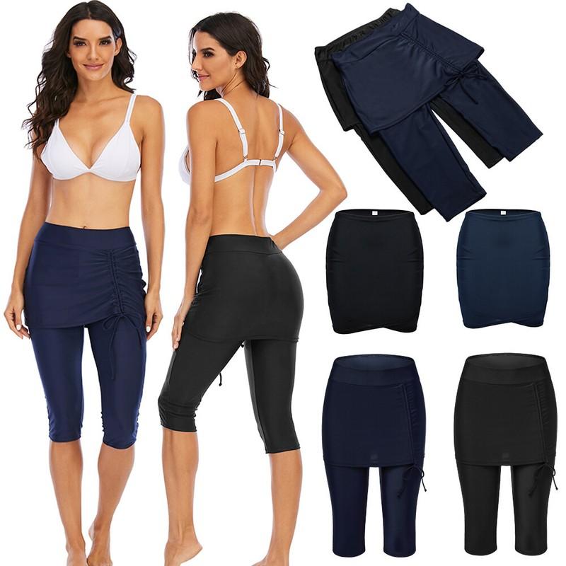 Womens Beach Slimming High Waisted Modest Swim Leggings Skirted Crop Capri Skirt