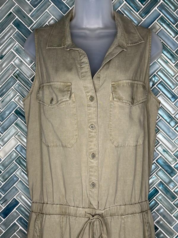 WOMENS BELLA DAHL LIGHT OLINE GREEN SLEEVELESS COLLARED UTILITY ROMPER TENCEL M