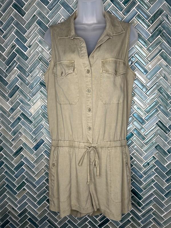 WOMENS BELLA DAHL LIGHT OLINE GREEN SLEEVELESS COLLARED UTILITY ROMPER TENCEL M