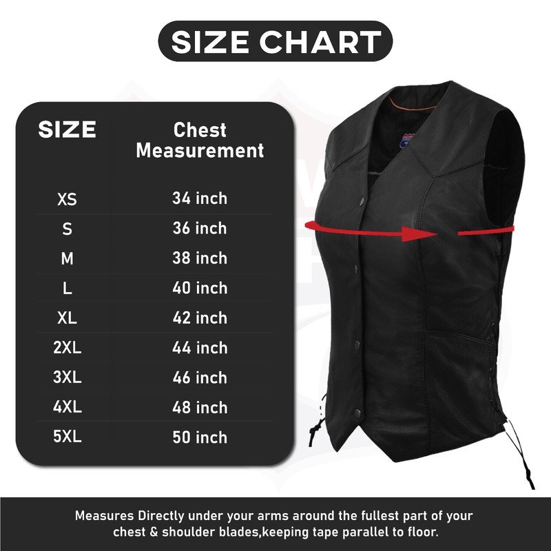 Womens Biker Classic Genuine Cowhide Leather Motorcycle Vest Side Lace