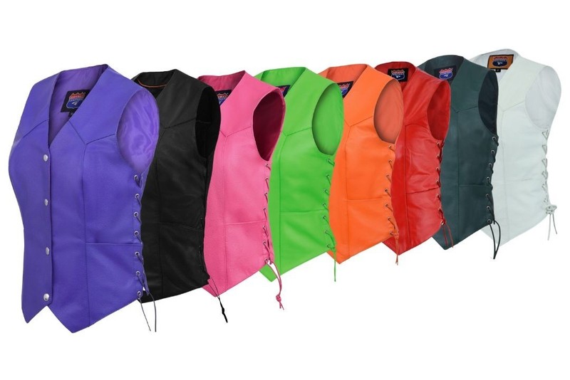 Womens Biker Classic Genuine Cowhide Leather Motorcycle Vest Side Lace Womens Biker Classic Genuine Cowhide Leather Motorcycle Vest Side Lace