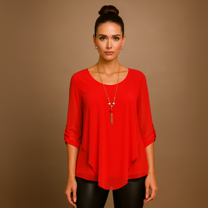 WOMENS BLOUSE LADIES TOP V HEM CHIFFON BLOUSE LINED