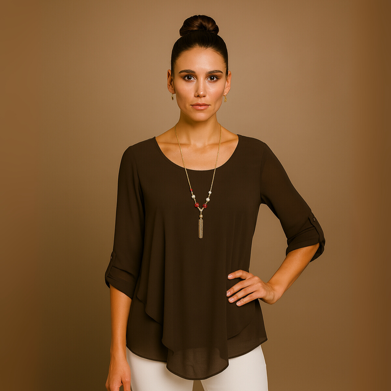 WOMENS BLOUSE LADIES TOP V HEM CHIFFON BLOUSE LINED