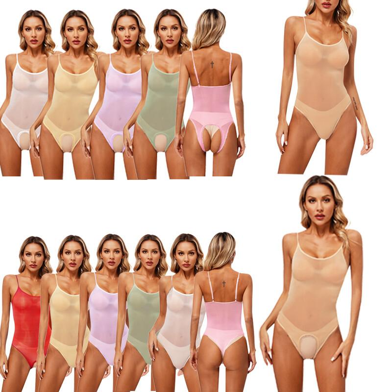 Womens Bodysuit Glossy Lingerie Stretchy Leotrad See Through Clubwear Sexy Mesh