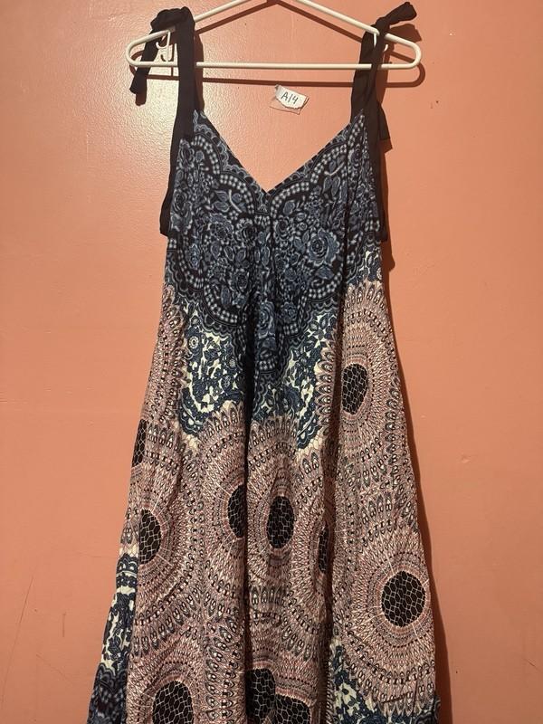 Womens Boho Romper XL Extra Large Blue Red Sleeveless Wide Leg V Neck Loose Fit