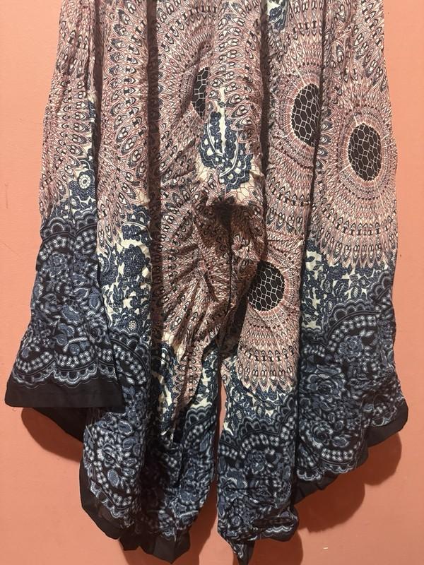 Womens Boho Romper XL Extra Large Blue Red Sleeveless Wide Leg V Neck Loose Fit