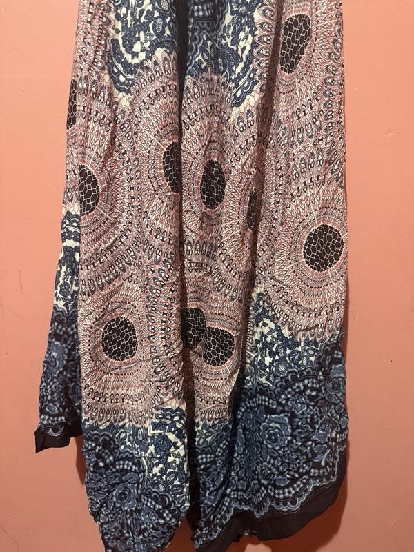 Womens Boho Romper XL Extra Large Blue Red Sleeveless Wide Leg V Neck Loose Fit