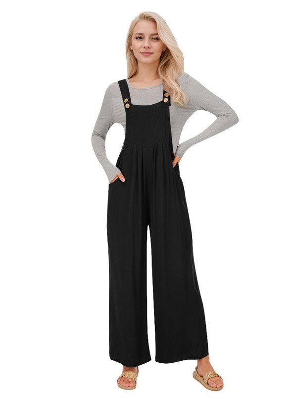 Womens Casual Loose Sleeveless Overalls Wide Leg Jumpsuits With Pockets NEW