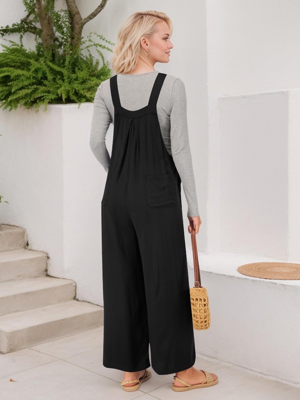 Womens Casual Loose Sleeveless Overalls Wide Leg Jumpsuits With Pockets NEW