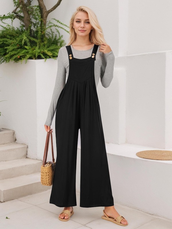 Womens Casual Loose Sleeveless Overalls Wide Leg Jumpsuits With Pockets NEW