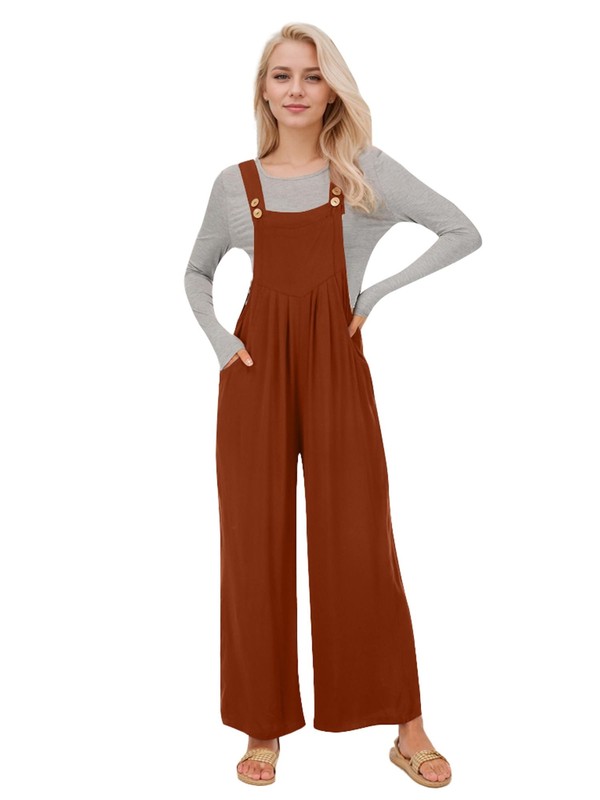 Womens Casual Loose Sleeveless Overalls Wide Leg Jumpsuits With Pockets NEW