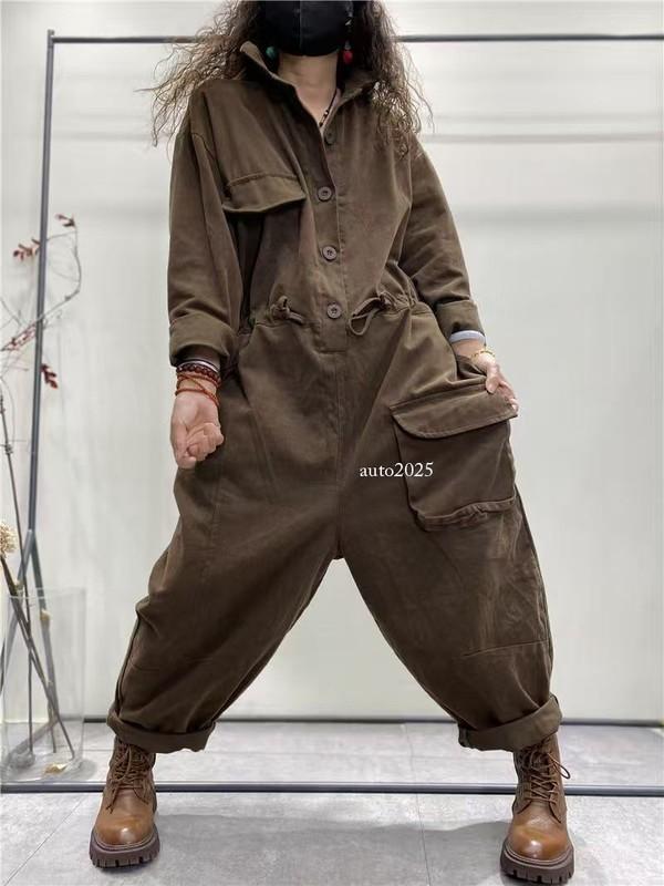 Womens Casual One-Piece Jumpsuits Pants Long Sleeves Loose Overalls Trousers