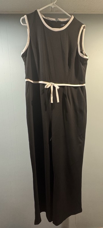 Womens Chaps Jumpsuit Size 16 Black White Tie At Waist