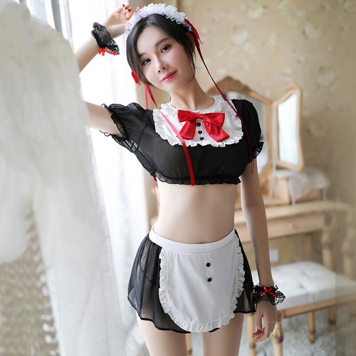 Womens Cute Anime Maid Costume Lingerie Lolita Japanese Schoolgirl Uniform Mesh