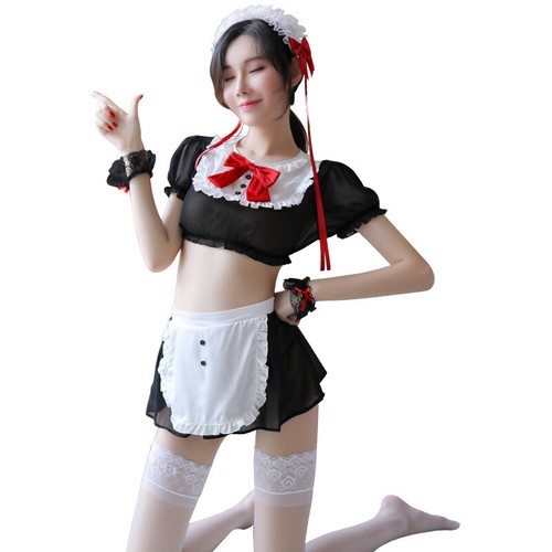 Womens Cute Anime Maid Costume Lingerie Lolita Japanese Schoolgirl Uniform Mesh