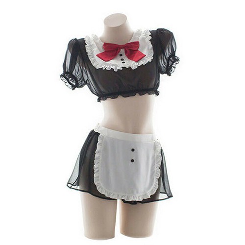 Womens Cute Anime Maid Costume Lingerie Lolita Japanese Schoolgirl Uniform Mesh